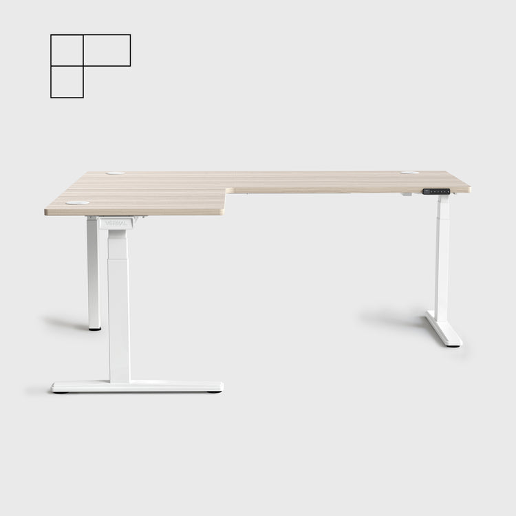 Laminate Light Walnut Core3 L-shape Standing Desk with White Frame Left-2