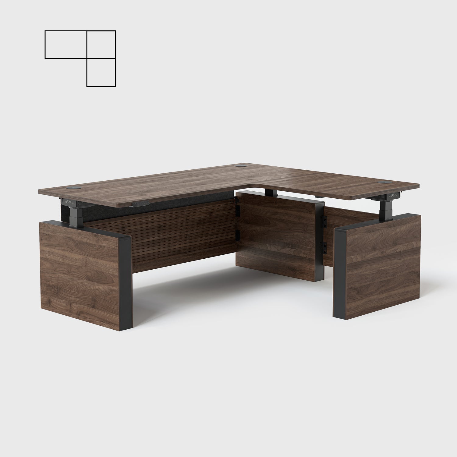 Laminate Walnut Vernal Executive Standing Desk Right With Panel-2