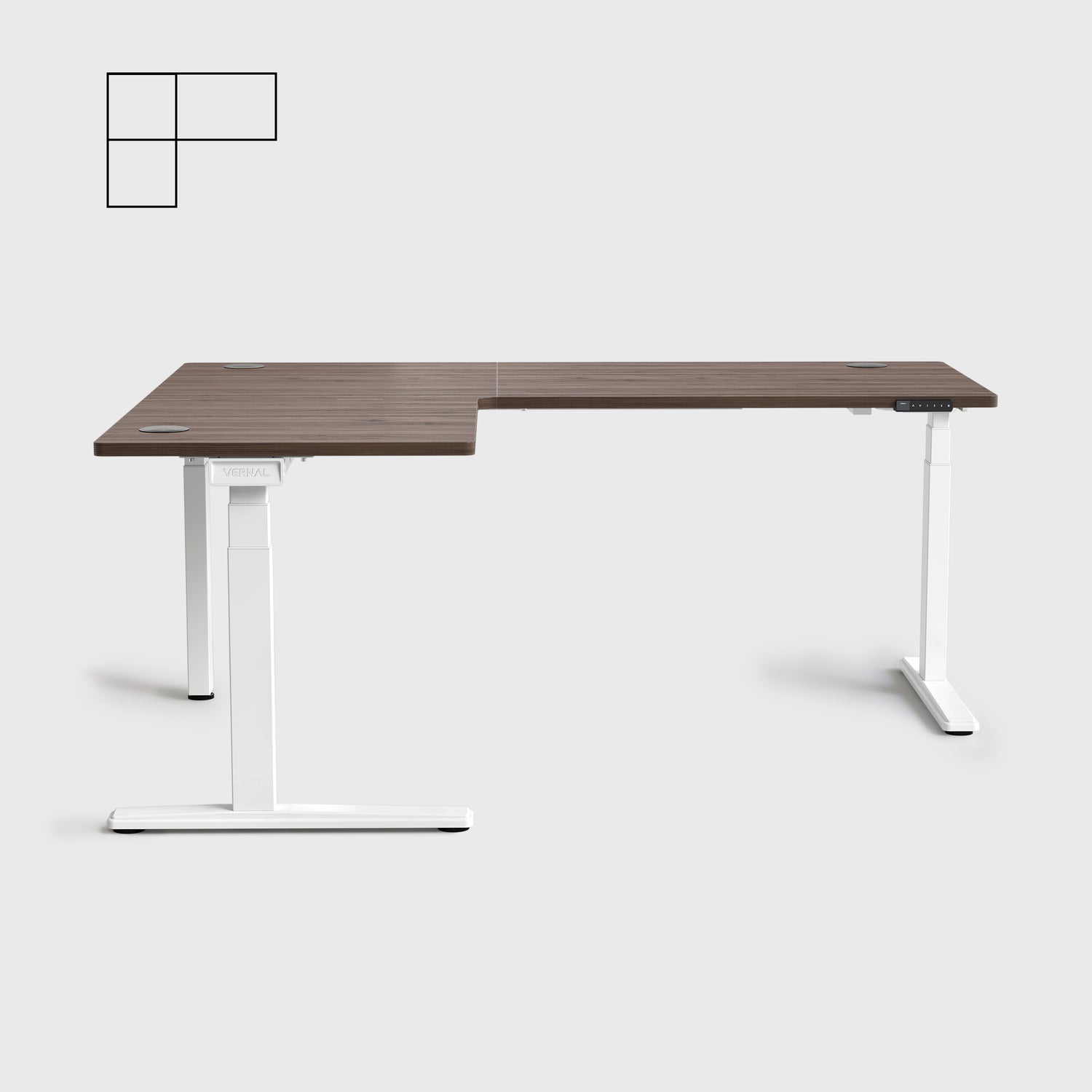 Laminate Walnut Core3 L-shape Standing Desk with White Frame Left-2