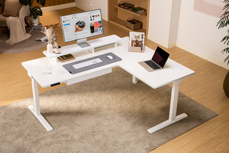 White Core3 L-shape Standing Desk with White Frame Left-1