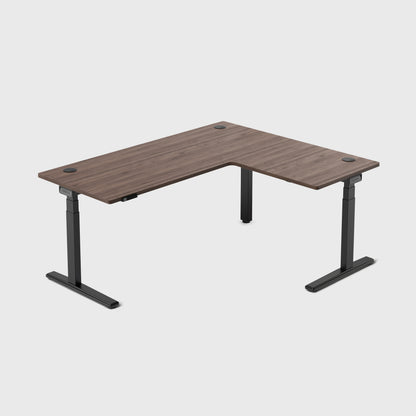 Laminate Walnut Core3 L-shape Standing Desk with Black Frame Right