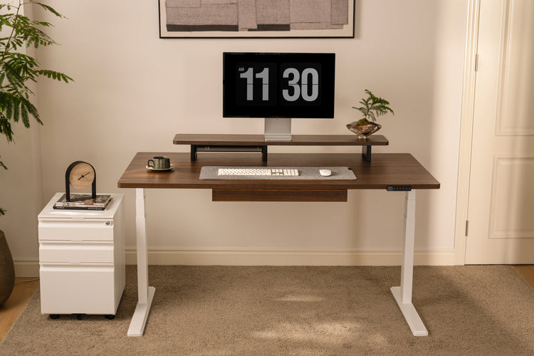 Laminate Walnut Vernal Core3 Standing Desk with White Frame-1